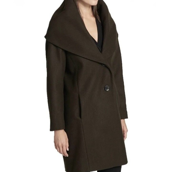 DKNY Walker Moss Dark Brown Coat Wool Blend Oversized Shawl Collar Sz XS - Picture 13 of 14